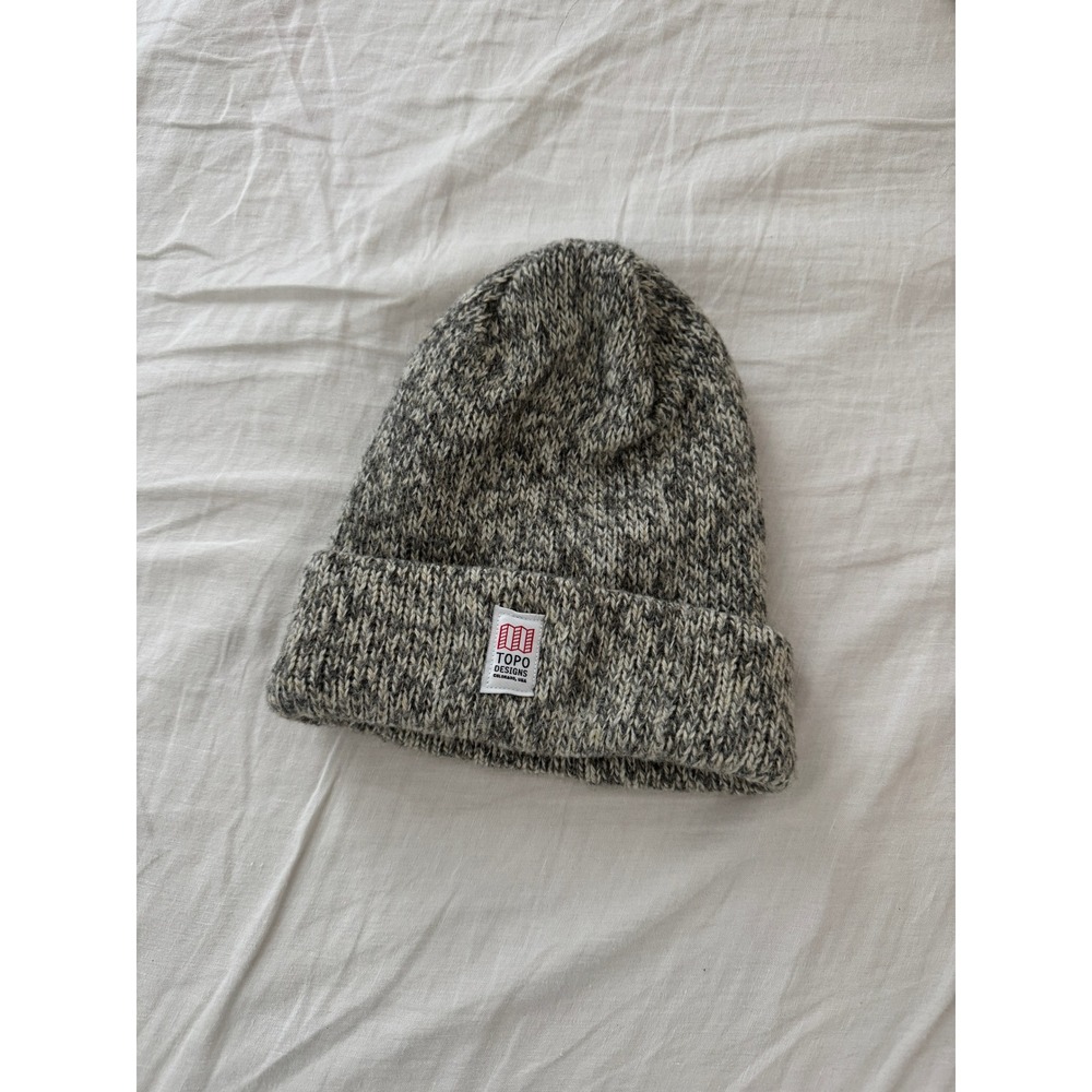 Topo Designs Gray Marl Wool Beanie Made in USA Fleece Lined Hat